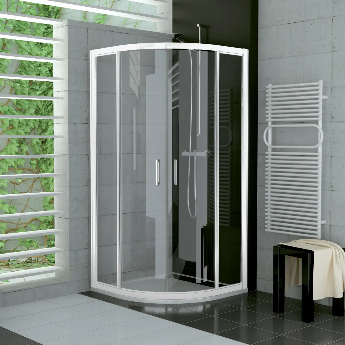 SanSwiss TER 50 090 04 07 Sprchový kout čtvrtkruhový 90×90 cm, bílá/sklo