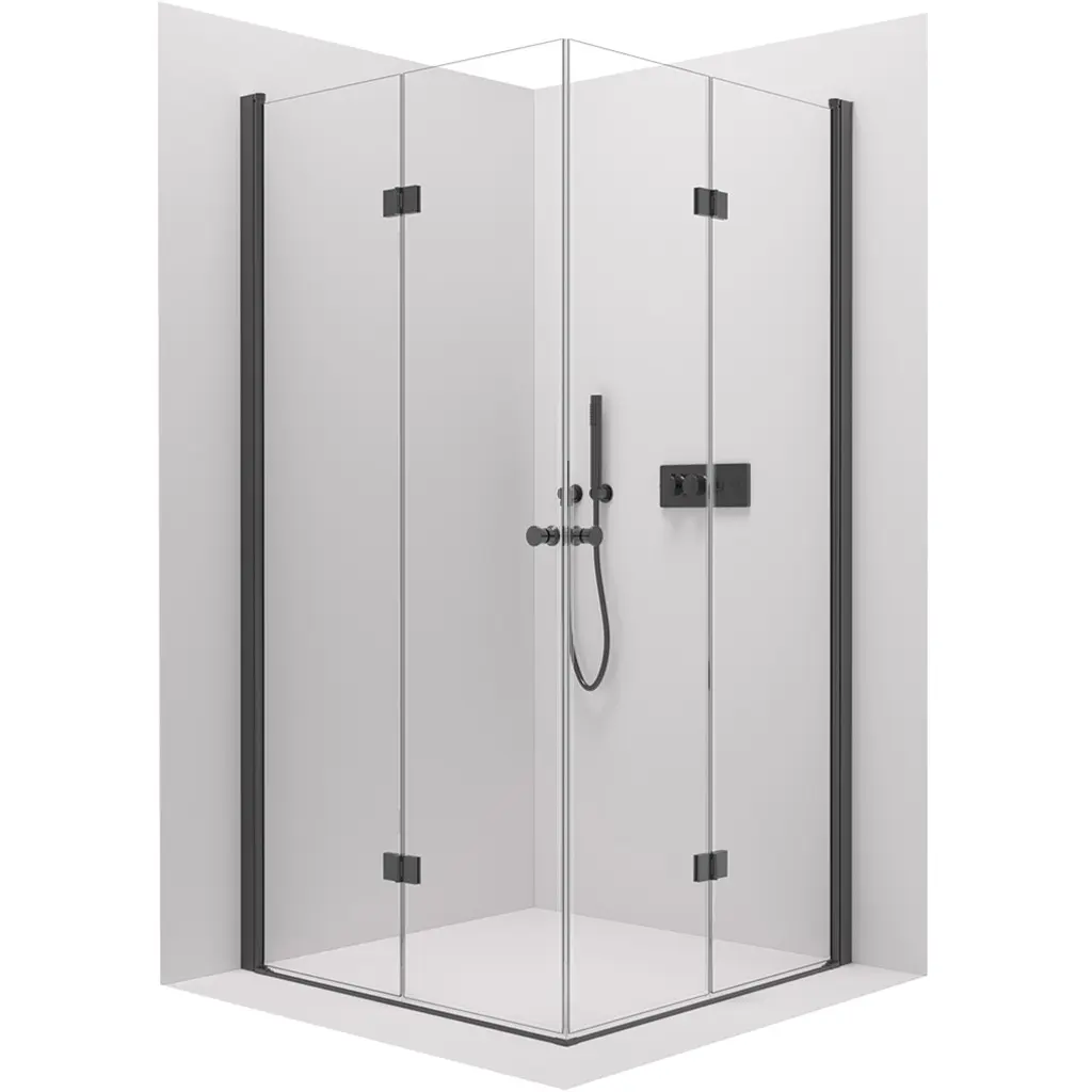 Sprchový kout Volpe Duo L/P - 6 mm - černá matná, transparentní sklo - 70x70x190 cm - zalamovací