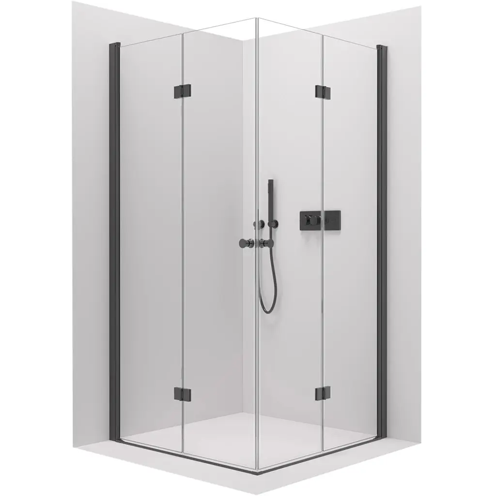 Sprchový kout Volpe Duo L/P - 6 mm - černá matná, transparentní sklo - 80x60x190 cm - zalamovací