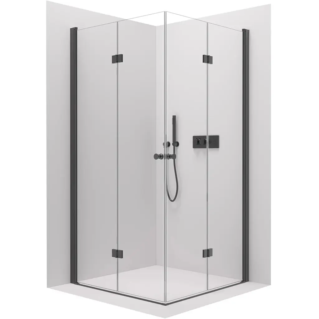 Sprchový kout Volpe Duo L/P - 6 mm - černá matná, transparentní sklo - 80x70x190 cm - zalamovací