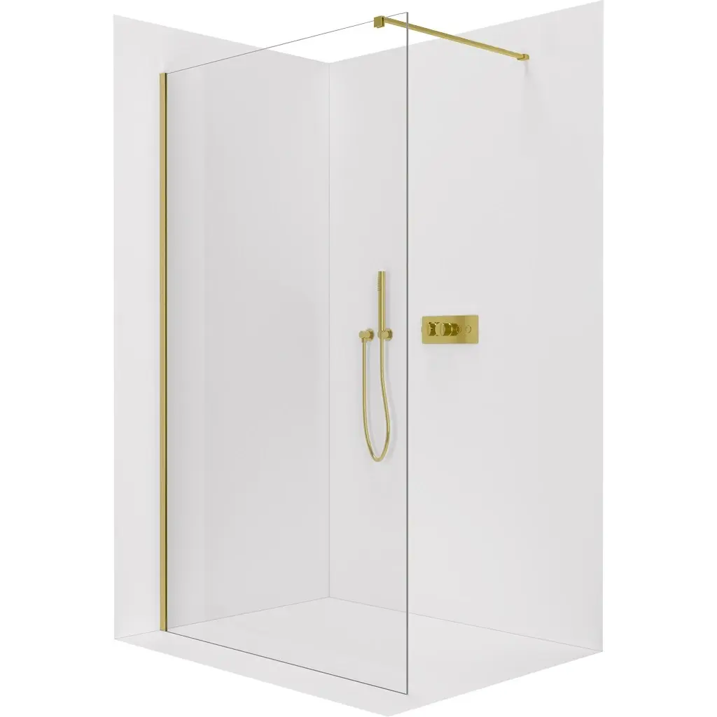 CERANO Sprchová zástěna Walk-in Onyx Cube L/P 8 mm hranatá vzpěra zlatá, transparentní sklo 70x200  CER-8050BD446