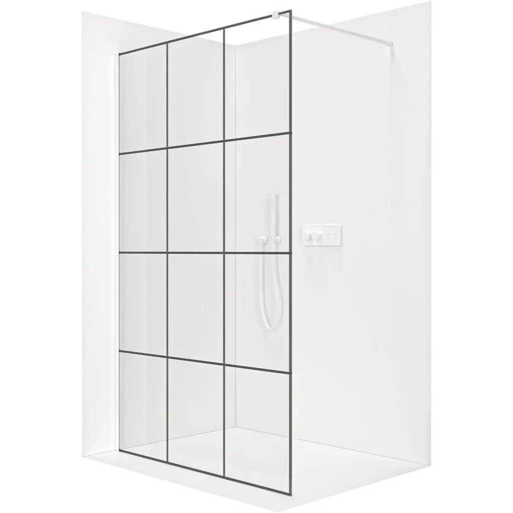 Sprchová zástěna Walk-in Onyx Cube L/P - 8 mm - hranatá vzpěra - bílá matná, industriální sklo - 90x200 cm