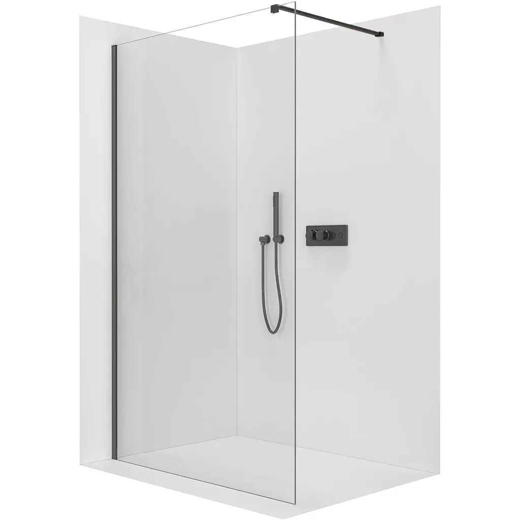 CERANO Sprchová zástěna Walk-in Onyx Cube L/P 8 mm hranatá vzpěra černá matná, transparentní sklo 100x200  CER-8050BD672