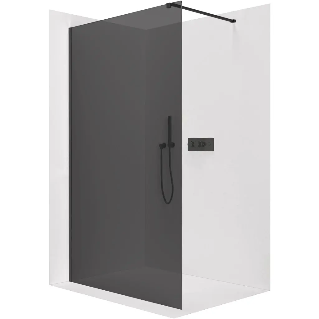 Sprchová zástěna Walk-in Onyx Cube L/P - 8 mm - hranatá vzpěra - černá matná, grafitové sklo - 160x200 cm