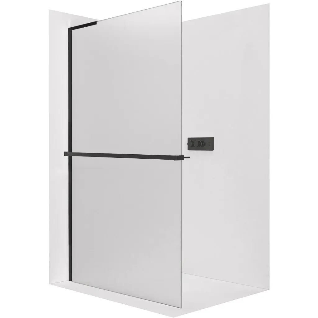 CERANO Sprchová zástěna Walk-in Onyx L-levá vzpěra 8 mm + polička/držák na ručníky černá matná, mléčné sklo 160x200 CER-8050BD822