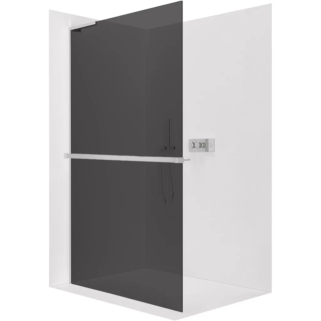 Sprchová zástěna Walk-in Onyx L-levá vzpěra - 8 mm + polička/držák na ručníky - chrom, grafitové sklo - 160x200 cm