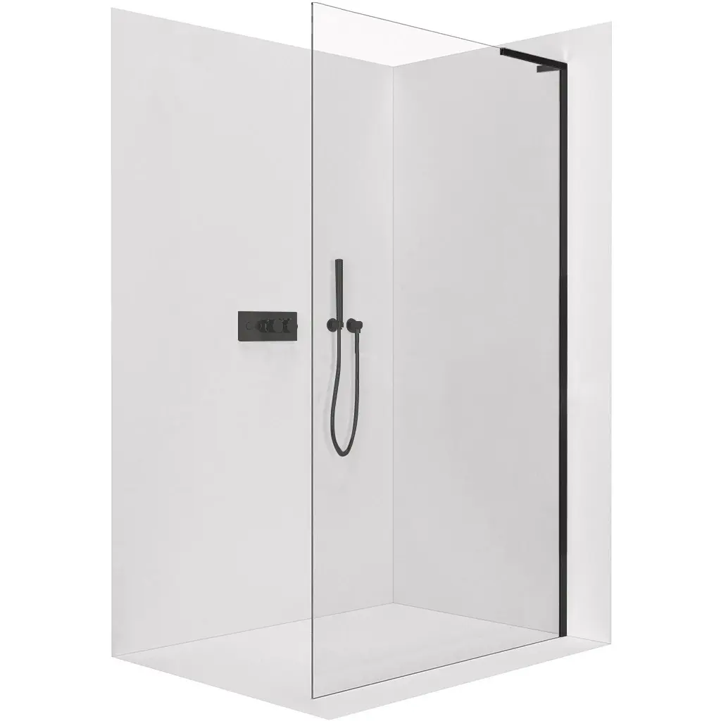 Sprchová zástěna Walk-in Onyx L-pravá vzpěra - 8 mm - černá matná, transparentní sklo - 50x200 cm