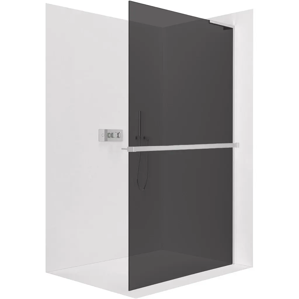 Sprchová zástěna Walk-in Onyx L-pravá vzpěra - 8 mm + polička/držák na ručníky - chrom, grafitové sklo - 160x200 cm