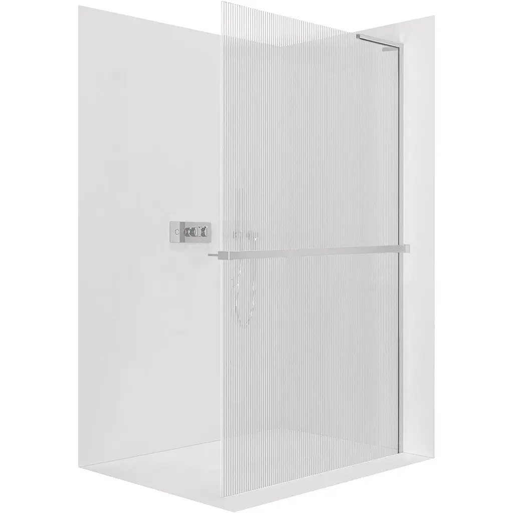Sprchová zástěna Walk-in Onyx L-pravá vzpěra - 8 mm + polička/držák na ručníky - chrom, rýhované sklo - 110x200 cm