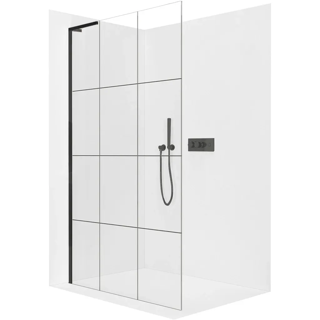 Sprchová zástěna Walk-in Onyx L-levá vzpěra - 8 mm - černá matná, industriální sklo - 120x200 cm