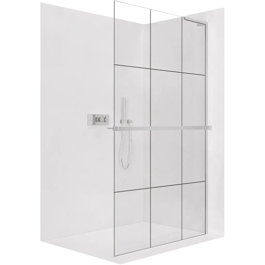 Sprchová zástěna Walk-in Onyx L-pravá vzpěra - 8 mm + polička/držák na ručníky - chrom, industriální sklo - 120x200 cm