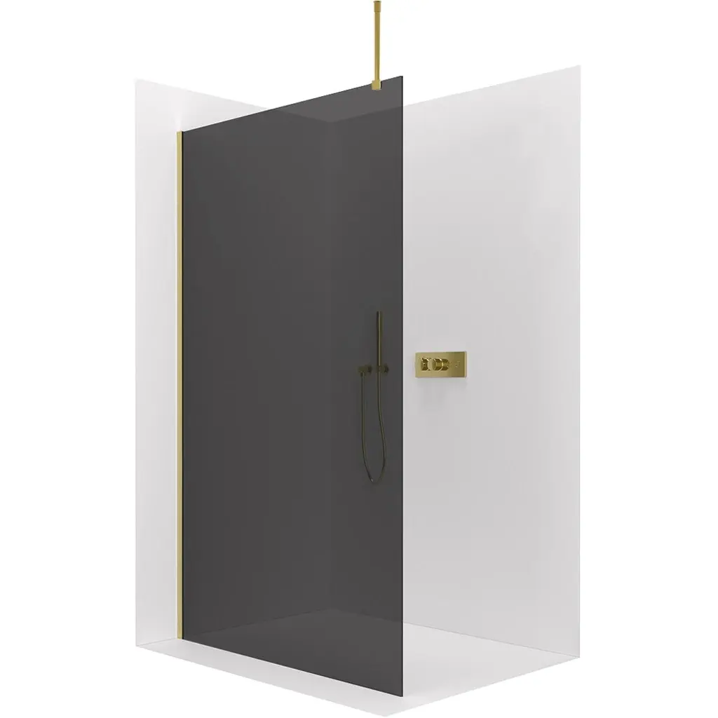 CERANO Sprchová zástěna Walk-in Onyx Top Round L/P 8 mm kulatá vzpěra zlatá, grafitové sklo 110x200  CER-8050BD1438
