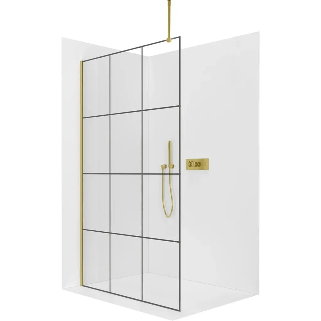 Sprchová zástěna Walk-in Onyx Top Round L/P - 8 mm - kulatá vzpěra - zlatá, industriální sklo - 90x200 cm