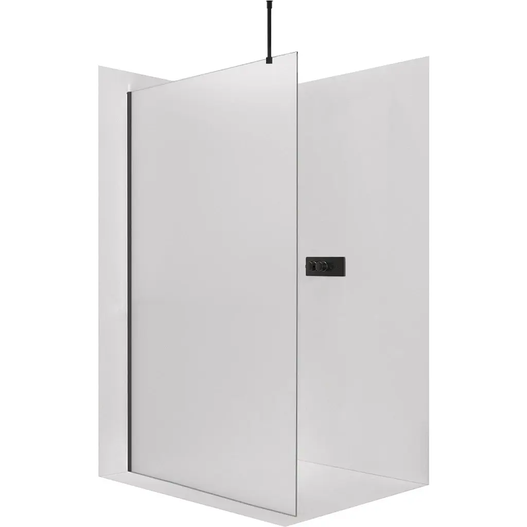Sprchová zástěna Walk-in Onyx Top Round L/P - 8 mm - kulatá vzpěra - černá matná, mléčné sklo - 160x200 cm