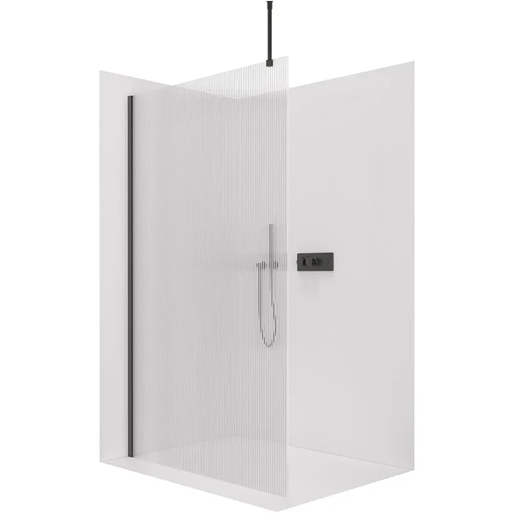 Sprchová zástěna Walk-in Onyx Top Round L/P - 8 mm - kulatá vzpěra - černá matná, rýhované sklo - 90x200 cm