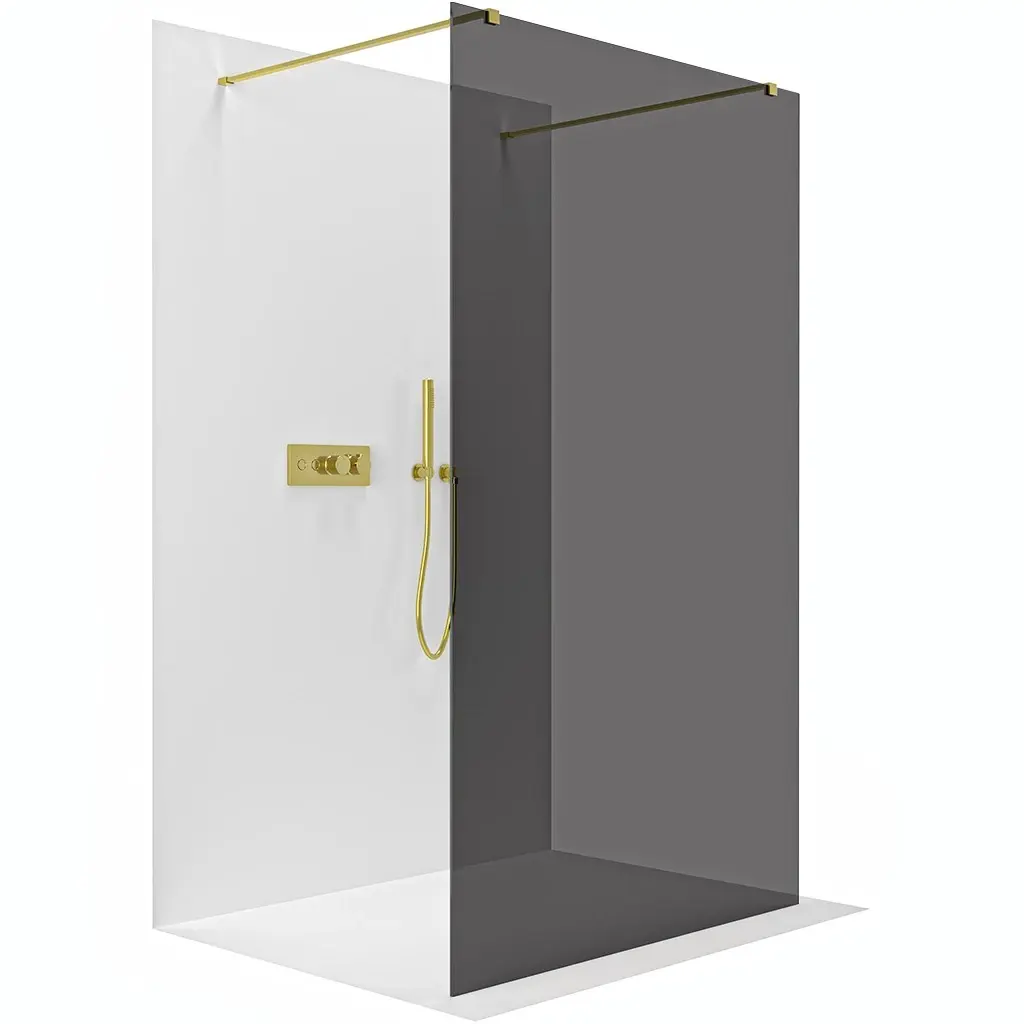 Sprchová zástěna Walk-in Onyx Duo L/P - 8 mm - hranatá vzpěra - zlatá, grafitové sklo - 160x200 cm