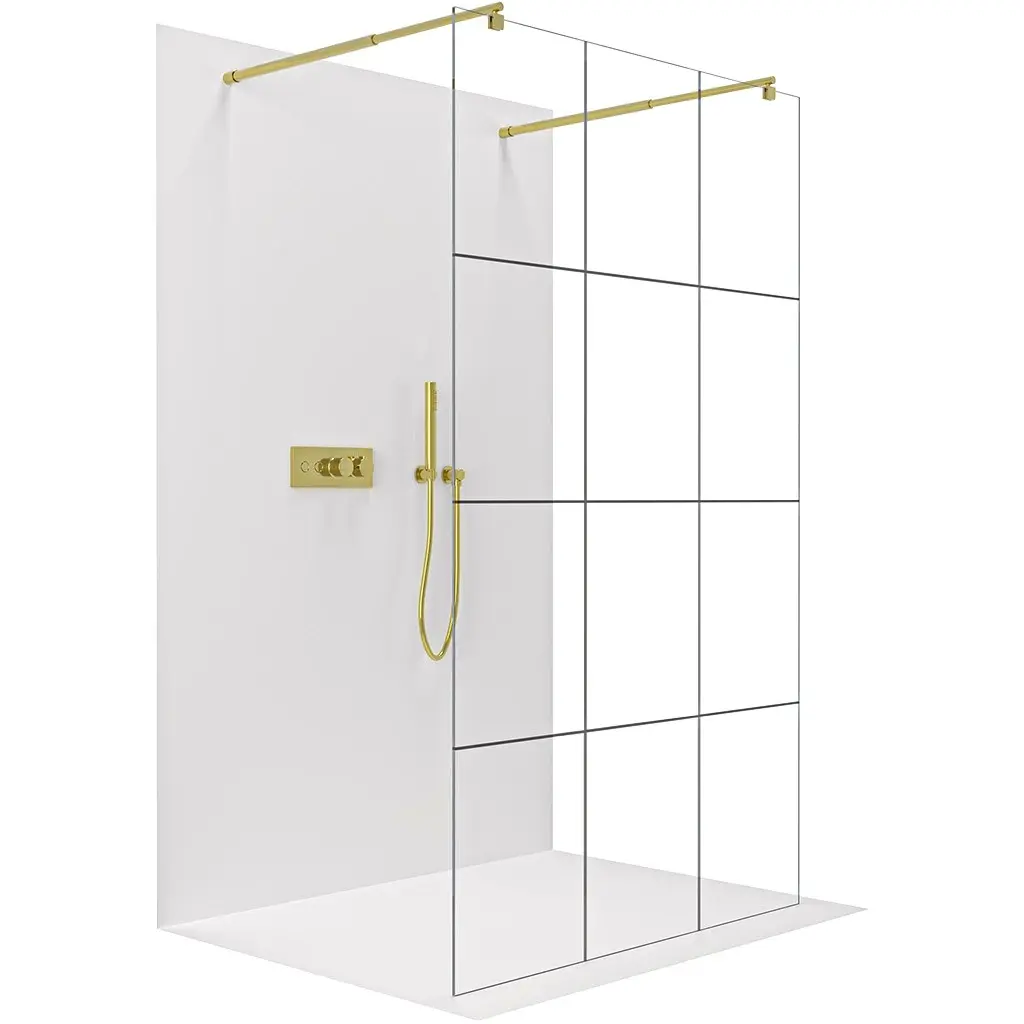 Sprchová zástěna Walk-in Onyx Duo L/P - 8 mm - kulatá vzpěra  - zlatá, industriální sklo - 120x200 cm
