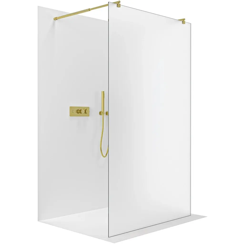 Sprchová zástěna Walk-in Onyx Duo L/P - 8 mm - kulatá vzpěra - zlatá, mléčné sklo - 110x200 cm