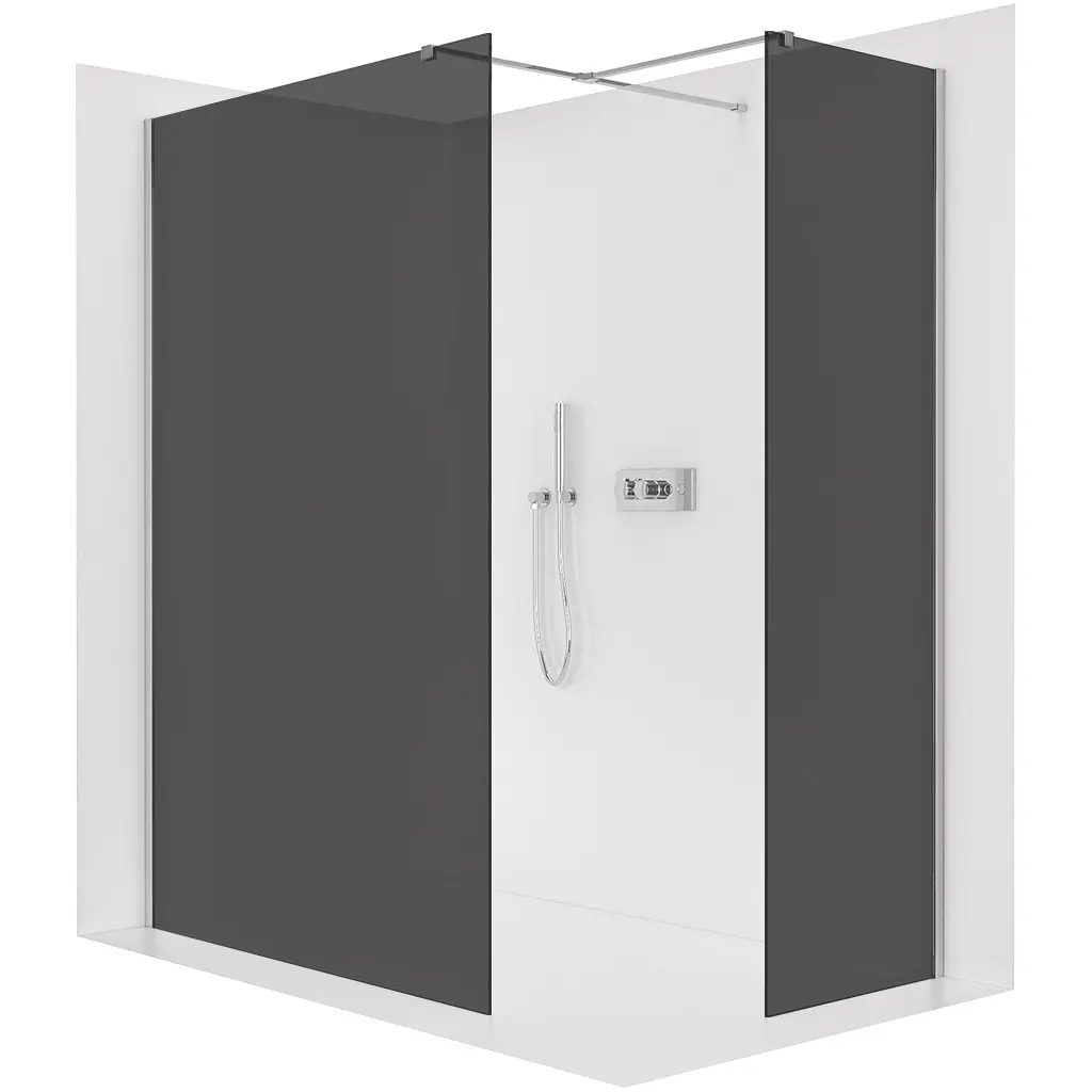 Sprchová zástěna Walk-in Onyx T L/P - 8 mm - hranatá vzpěra - chrom, grafitové sklo - 160x50x200 cm