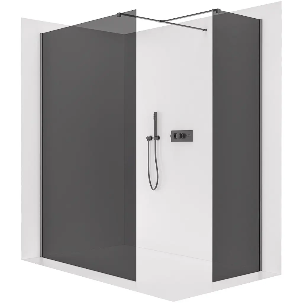 Sprchová zástěna Walk-in Onyx T L/P - 8 mm - hranatá vzpěra - černá matná, grafitové sklo - 130x50x200 cm