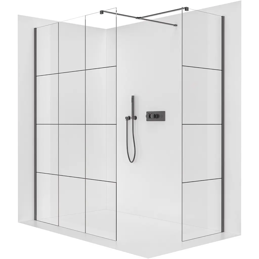 CERANO Sprchová zástěna Walk-in Onyx T L/P 8 mm hranatá vzpěra černá matná, industriální sklo 140x140x200 CER-8050BD3099