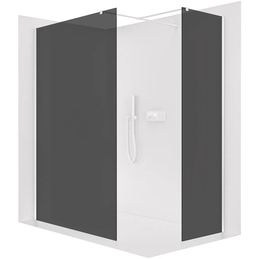 Sprchová zástěna Walk-in Onyx T L/P - 8 mm - hranatá vzpěra - bílá matná, grafitové sklo - 150x100x200 cm