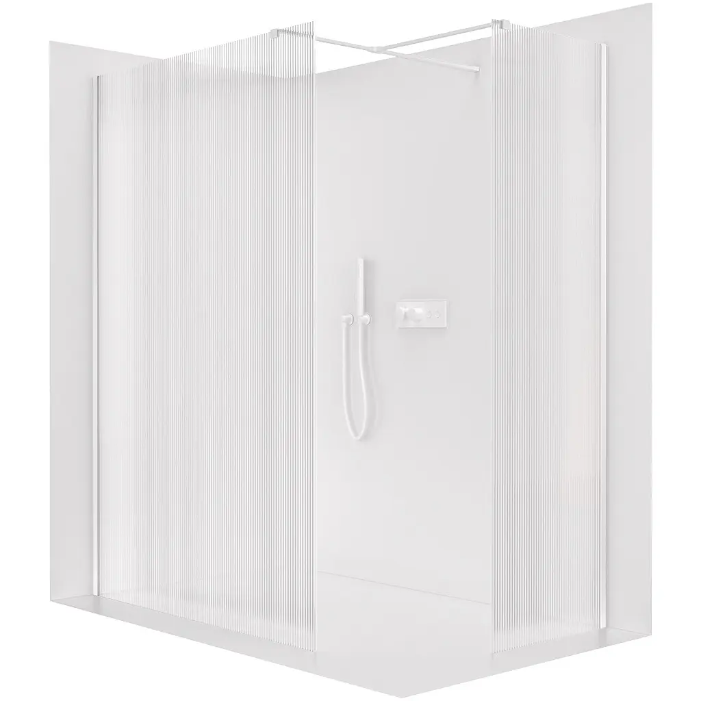 Sprchová zástěna Walk-in Onyx T L/P - 8 mm - hranatá vzpěra - bílá matná, rýhované sklo - 160x120x200 cm