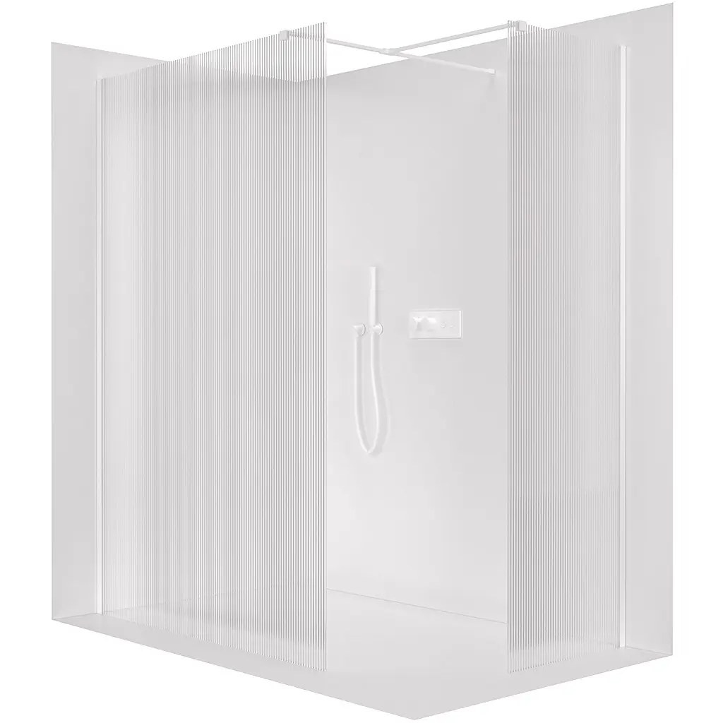 Sprchová zástěna Walk-in Onyx T L/P - 8 mm - hranatá vzpěra - bílá matná, rýhované sklo - 160x90x200 cm