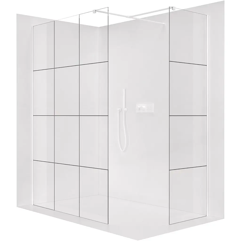 Sprchová zástěna Walk-in Onyx T L/P - 8 mm - hranatá vzpěra - bílá matná, industriální sklo - 150x110x200 cm