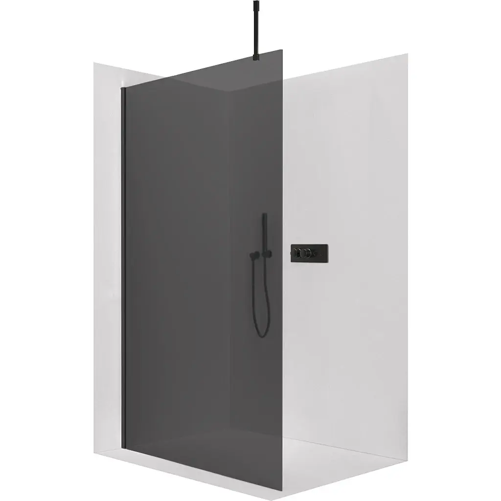 Sprchová zástěna Walk-in Onyx Top Cube L/P - 8 mm - hranatá vzpěra - černá matná, grafitové sklo - 160x200 cm
