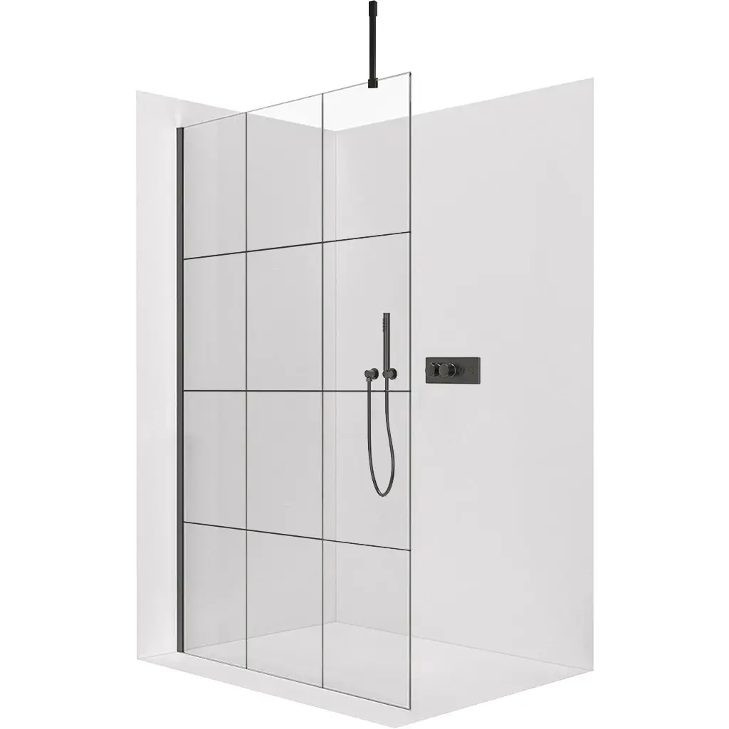 Sprchová zástěna Walk-in Onyx Top Cube L/P - 8 mm - hranatá vzpěra - černá matná, industriální sklo - 120x200 cm