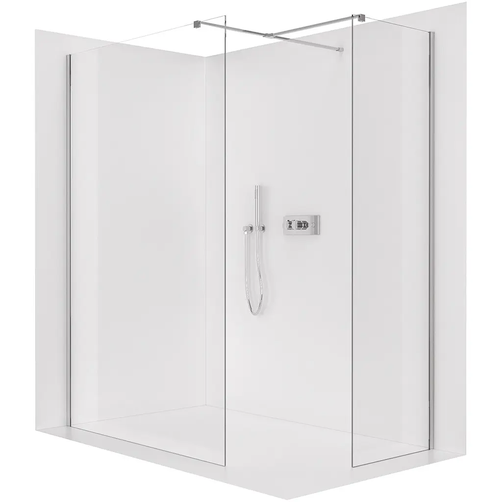 Sprchová zástěna Walk-in Onyx T L/P - 10 mm - hranatá vzpěra - chrom, transparentní sklo - 130x130x200 cm