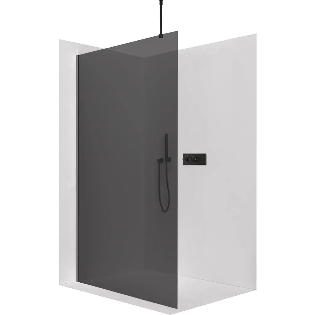CERANO Sprchová zástěna Walk-in Onyx Top Round L/P 10 mm kulatá vzpěra černá matná, grafitové sklo 110x200 CER-8050BD77599