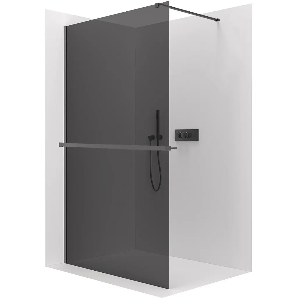 CERANO Sprchová zástěna Walk-in Onyx Cube L/P 10 mm hranatá vzpěra + polička/držák na ručníky černá matná, grafitové sklo 160x200 CER-8050BD79897
