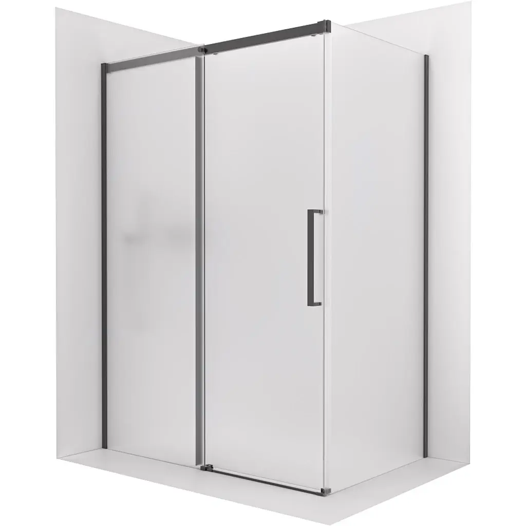 Sprchový kout Lantono - levá - 8 mm - Soft-Close - černá matná, mléčné sklo - 150x80 cm - posuvný
