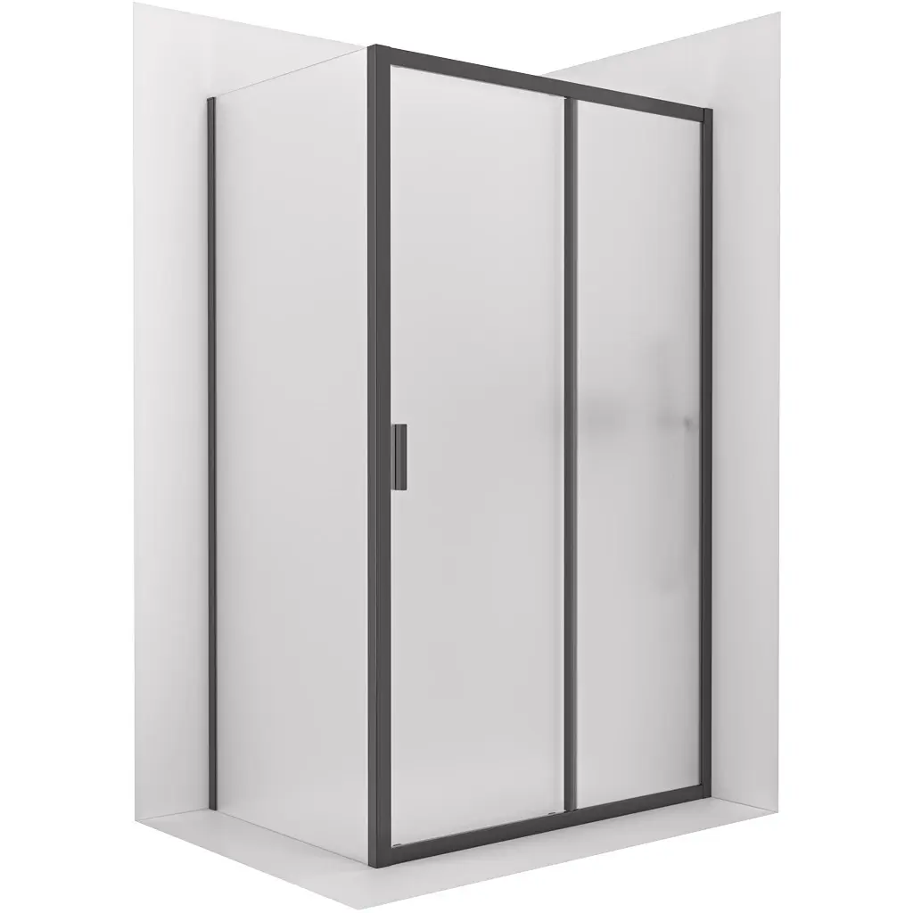 Sprchový kout Varone LINE L/P - 6 mm - černá matná, mléčné sklo - 110x80 cm - posuvný