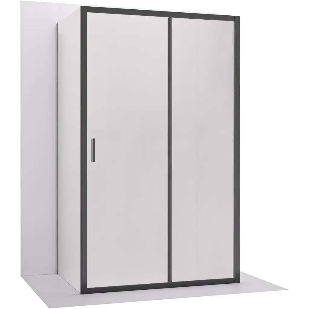 Třístěnný sprchový kout Varone LINE U L/P - 6 mm - černá matná, mléčné sklo - 150x90 cm - posuvný