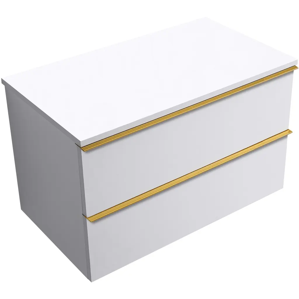 Koupelnová skříňka Velora - bílá matná, úchytka zlatá + deska pod umyvadlo Navira Slim - 18 mm - 80x54,8x46,5 cm