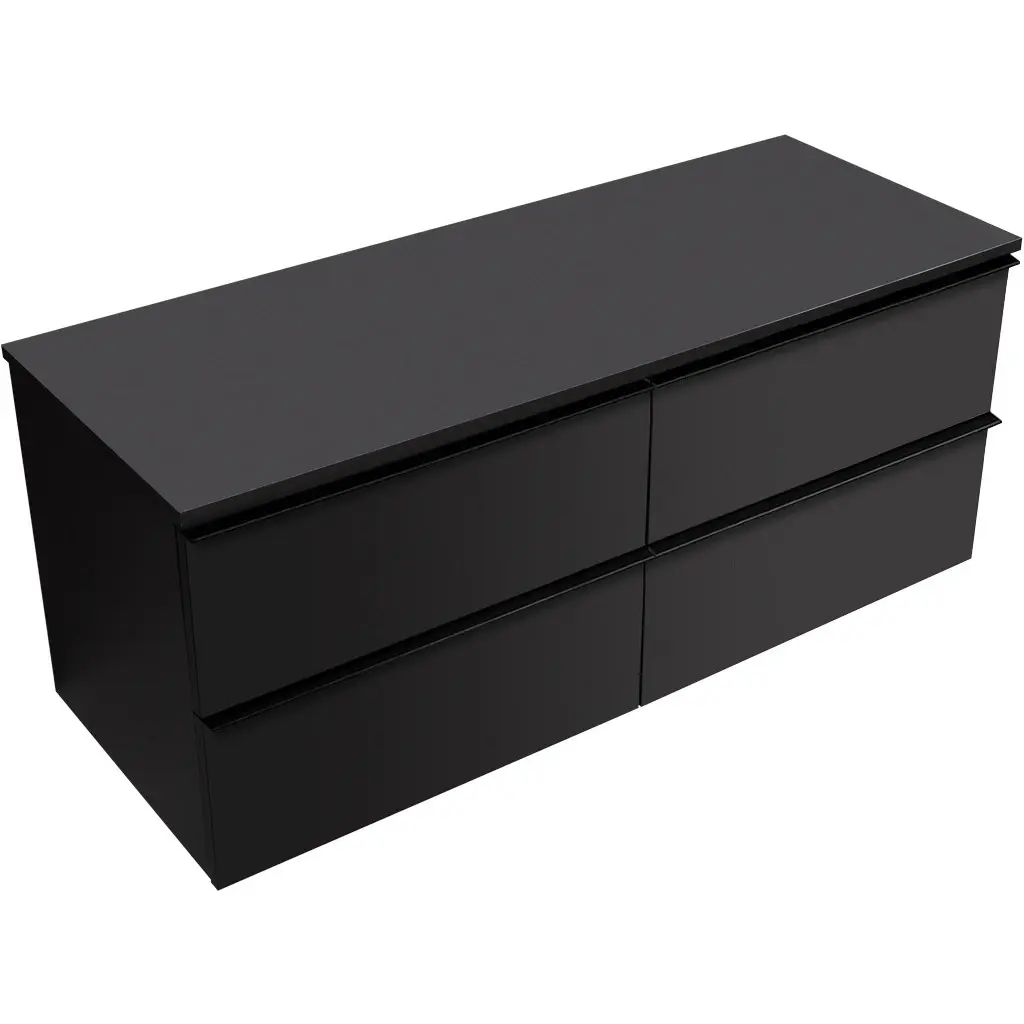 Koupelnová skříňka Velora - černá matná, úchytka černá + deska pod umyvadlo Navira Slim - 18 mm - 120x54,8x46,5 cm