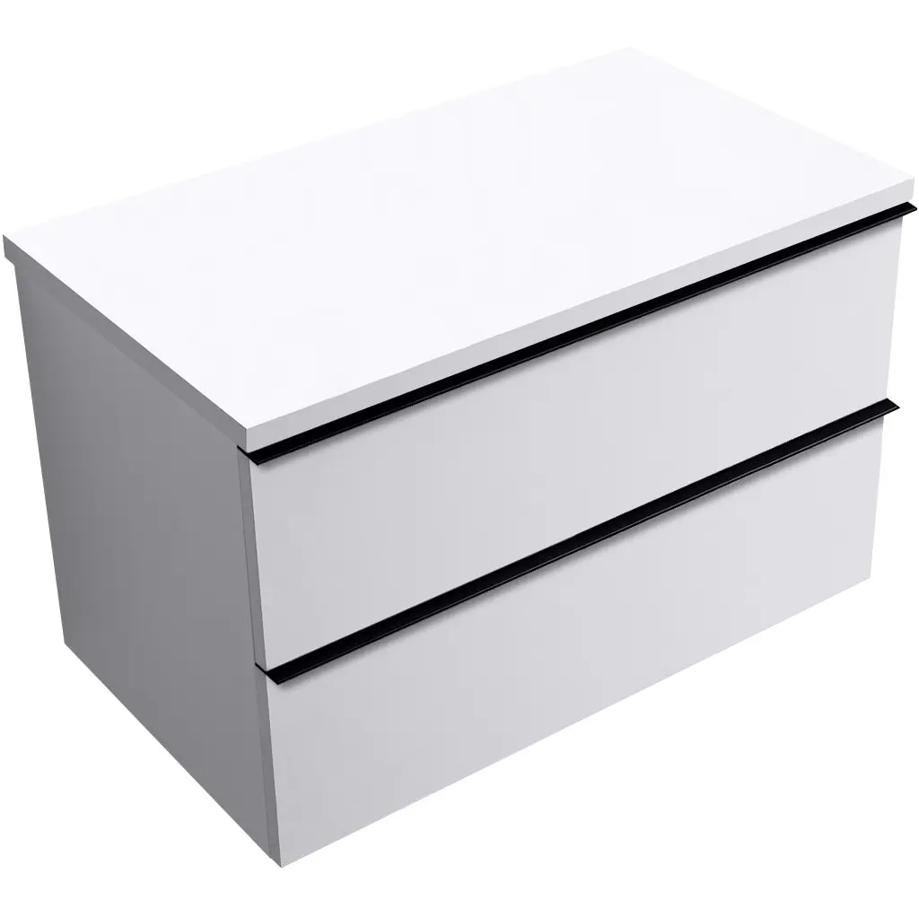 Koupelnová skříňka Velora - bílá matná, úchytka černá + deska pod umyvadlo Navira Pro - 36 mm - 80x56,6x46,5 cm