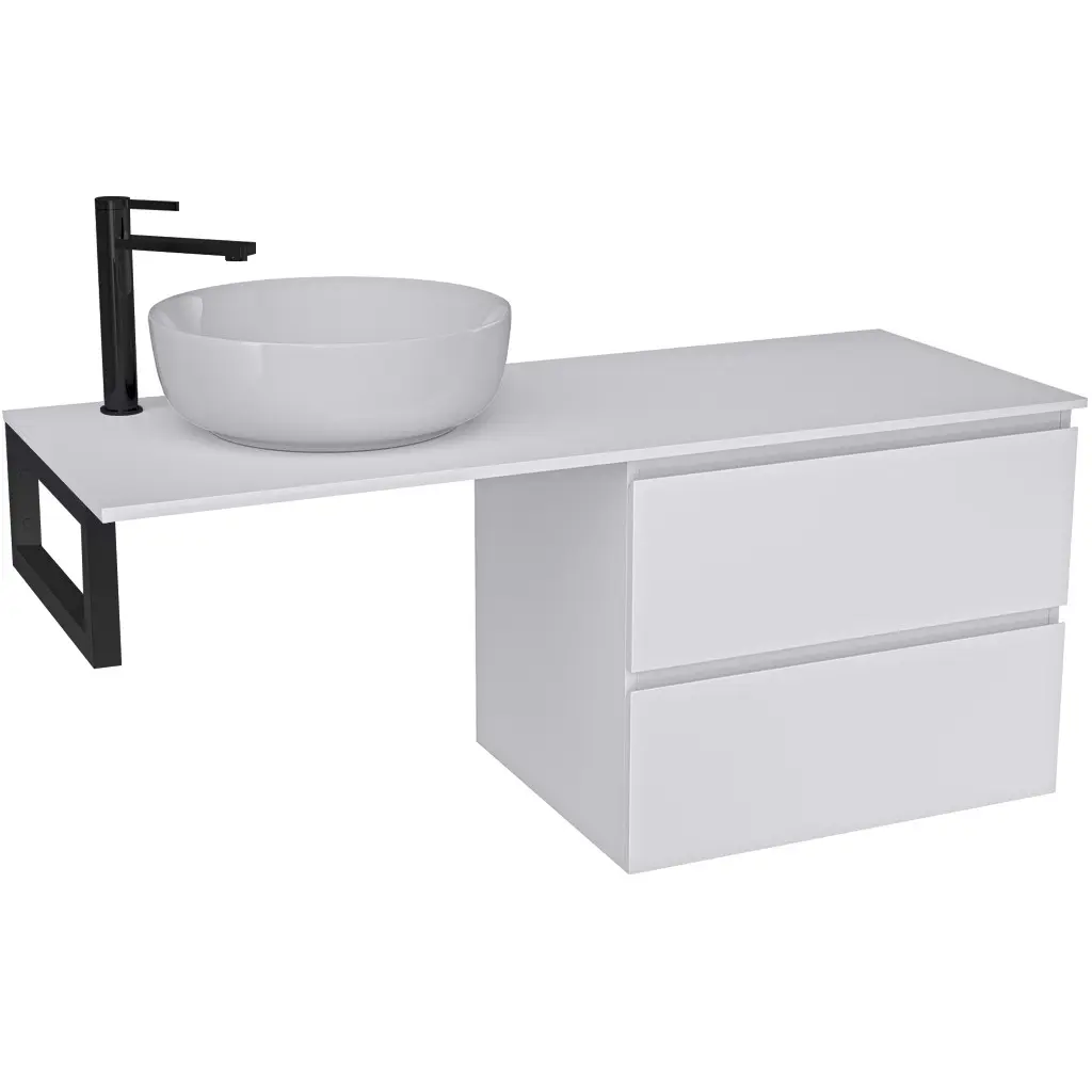 Koupelnová skříňka Carole - bílá matná + deska z lit. mramoru Elanys - 12 mm + konzole černá - 160x49,2x46 cm