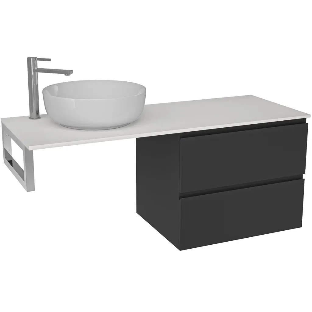 Koupelnová skříňka Carole - černá matná + deska z lit. mramoru Elanys - 12 mm + konzole chrom - 160x49,2x46 cm