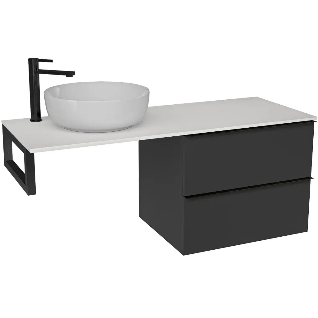 Koupelnová skříňka Velora - černá matná, úchytka černá + deska z lit. mramoru Elanys - 12 mm + konzole černá - 120x54,2x46,5 cm