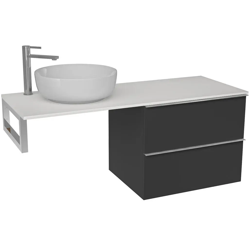 Koupelnová skříňka Velora - černá matná, úchytka chrom + deska z lit. mramoru Elanys - 12 mm + konzole chrom - 120x54,2x46,5 cm