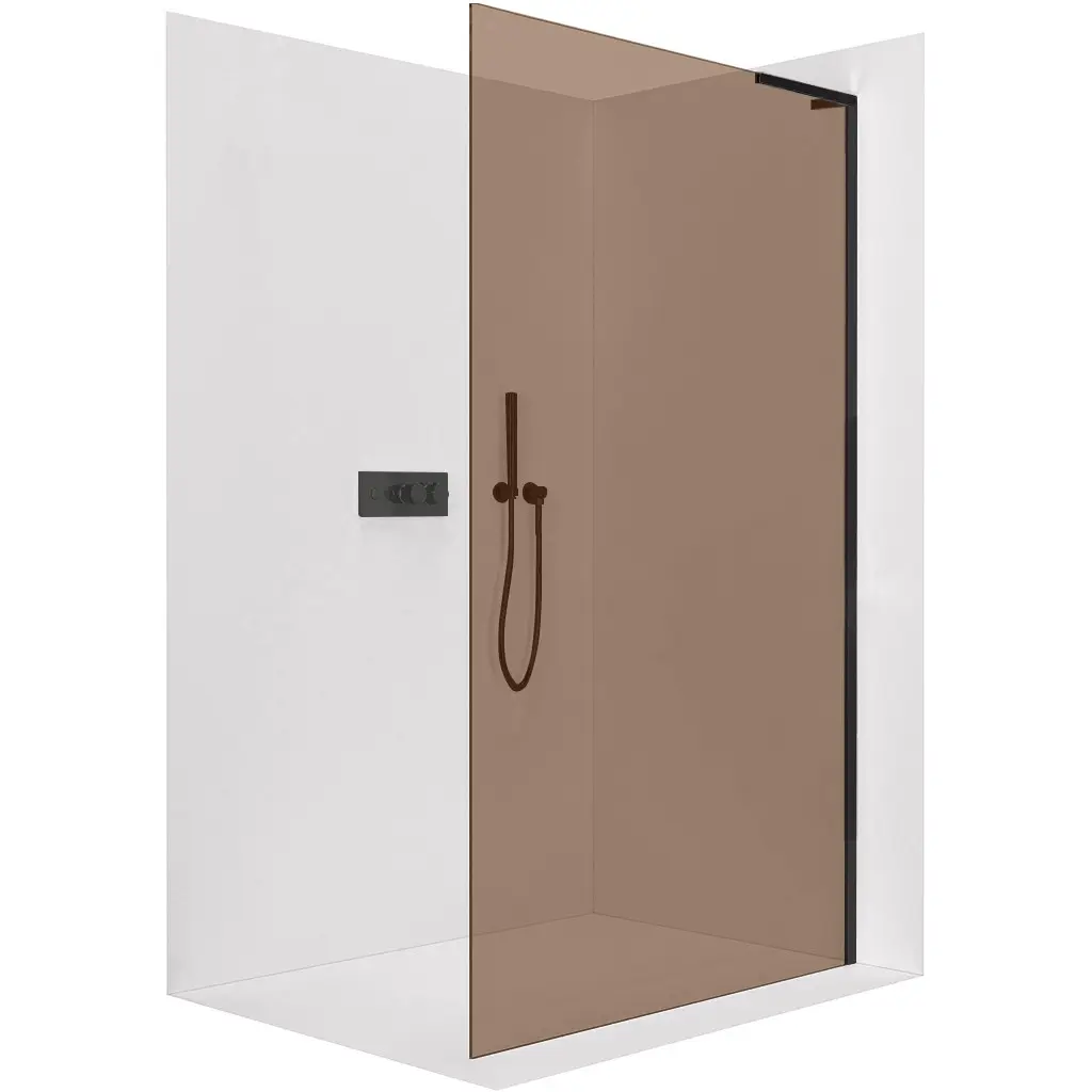 Sprchová zástěna Walk-in Onyx L-pravá vzpěra - 8 mm - černá matná, bronzové sklo - 110x200 cm