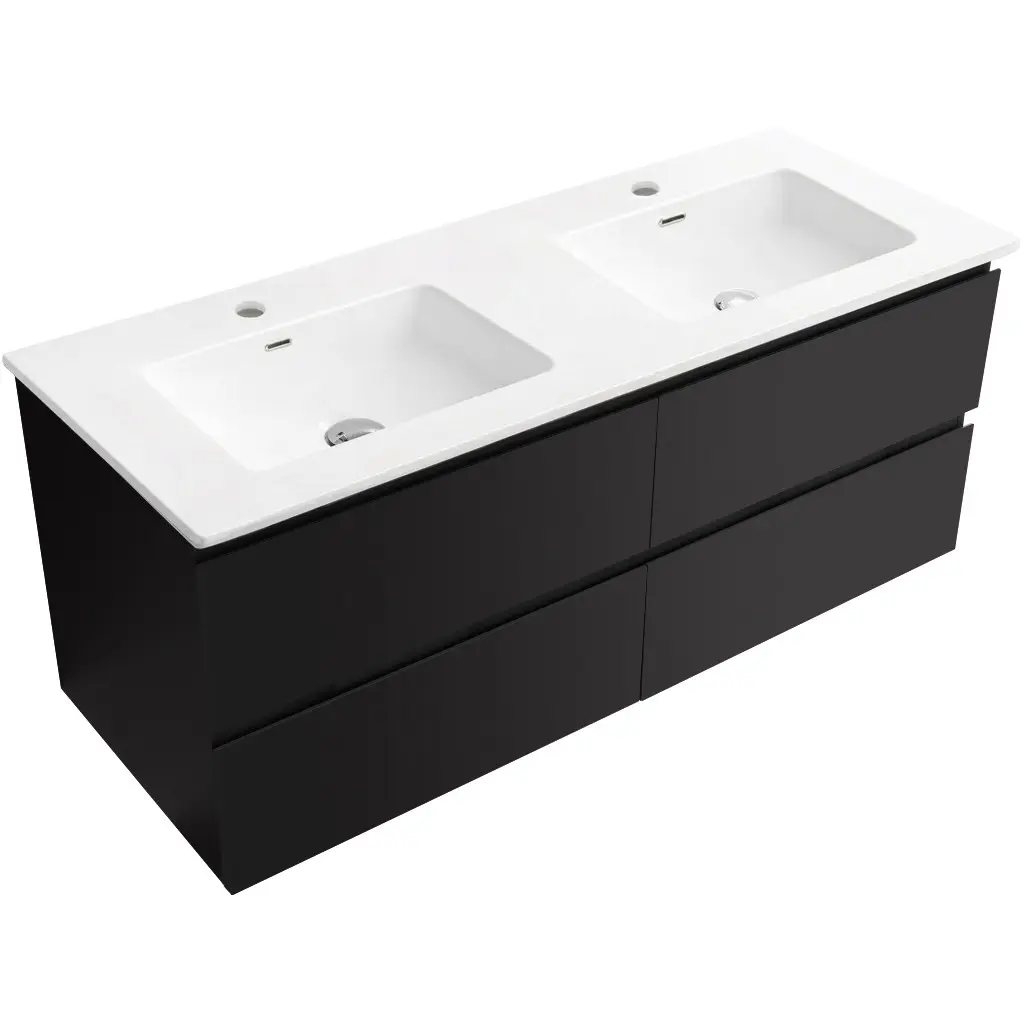 CERANO Koupelnová skříňka Carole černá matná + keramické dvojumyvadlo Novo bílá lesklá 121x49,5x46,5  CER-979862