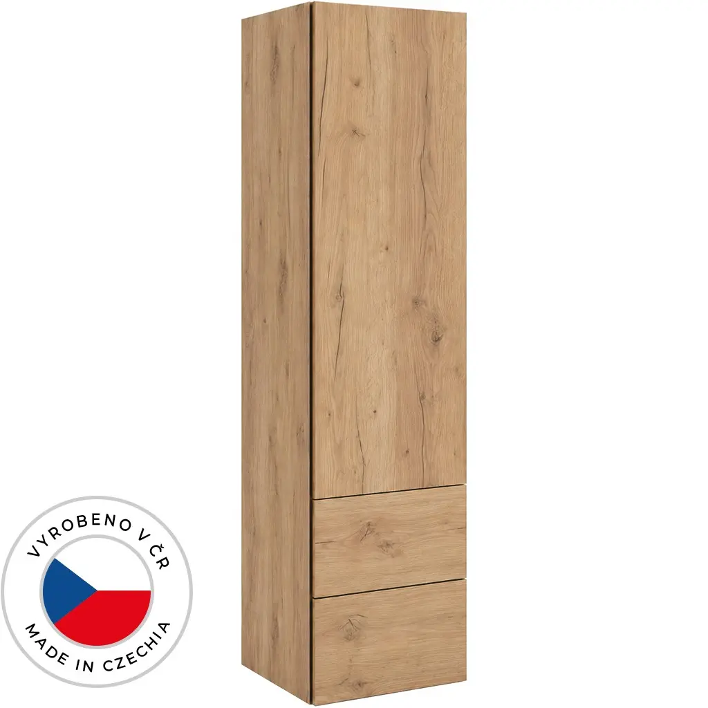 Koupelnová vysoká skříňka Adele s výsuvem - TIP-ON otevírání - dub zlatý Craft - 45x180x33 cm