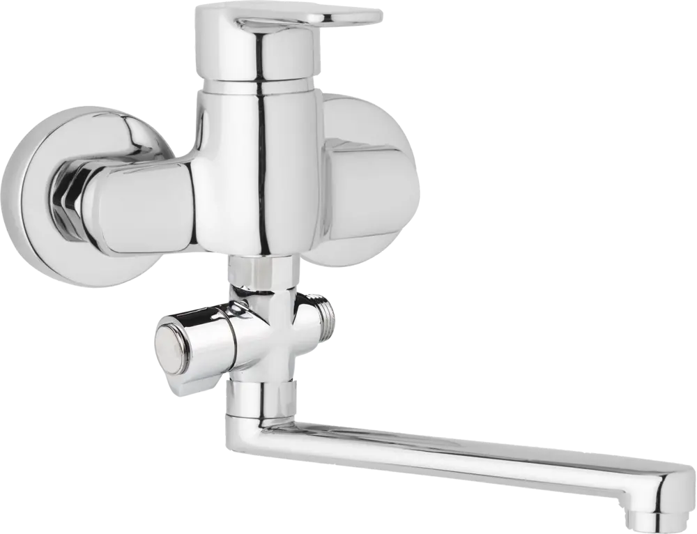 JB Sanitary Nástěnná umyvadlová a sprchová baterie MIRAM, rozteč 100 mm, otočný přepínač, bez příslušenství, ramínko 300 mm M10 32 10