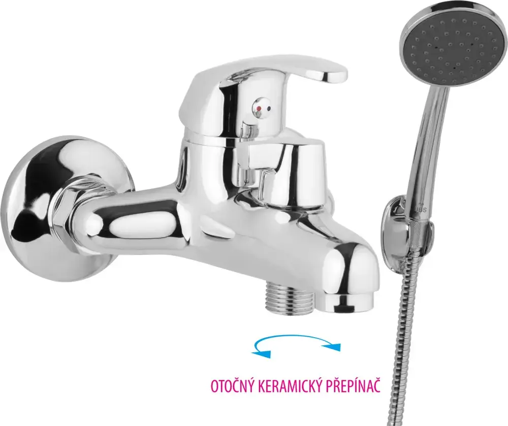 JB Sanitary A10 46 01 — Vanová nástěnná baterie SLIM 100 mm, s otočným přepínačem s příslušenstvím