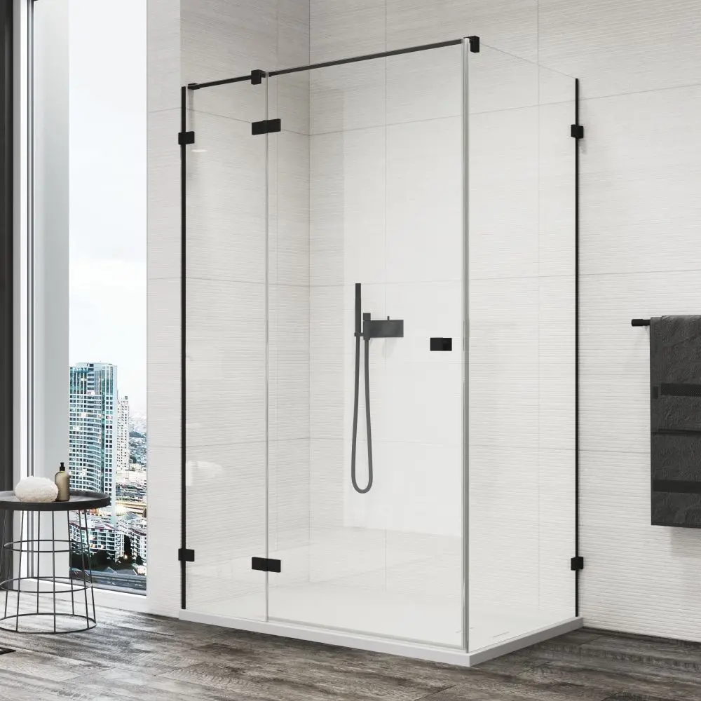 SanSwiss ANNEA Black Boční stěna v 90° s L-kováním pro dveře s L-kováním ANTW07000607